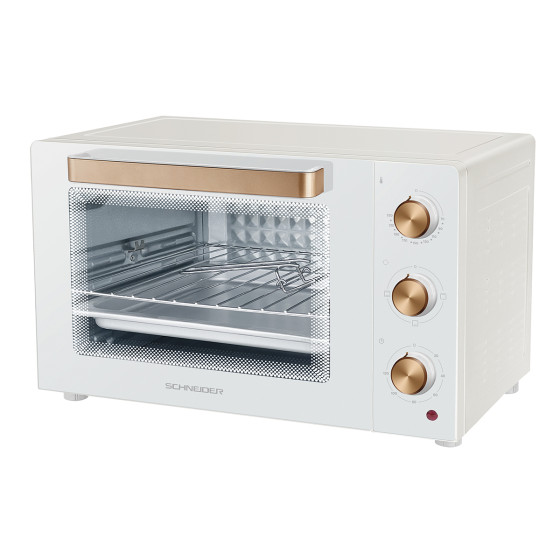 SCHNEIDER SCE2330CNWS Horno eléctrico de sobremesa, 33 L, Blanco_tirador dorado