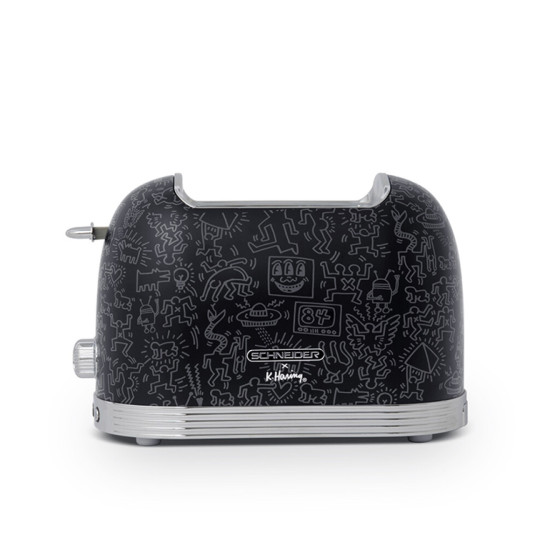 SCHNEIDER SCTO2KFAB Tostadora  2 Ranuras 815W Vintage Colección Keith Haring, Negro Fashionista