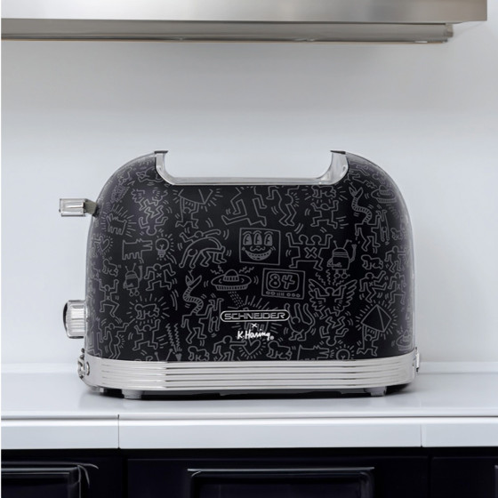 SCHNEIDER SCTO2KFAB Tostadora  2 Ranuras 815W Vintage Colección Keith Haring, Negro Fashionista